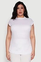 Womens Plus Size Ruched Cap Sleeve Top, White, Size 3X