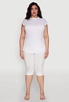 Womens Plus Size Ruched Cap Sleeve Top, White, Size 3X