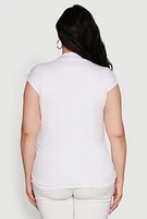 Womens Plus Size Ruched Cap Sleeve Top, White, Size 3X