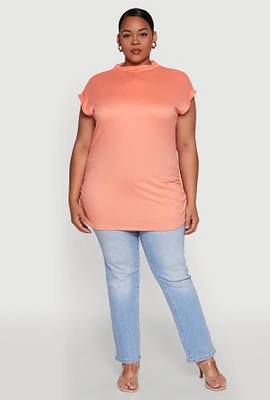 Womens Plus Size Ruched Cap Sleeve Top, Orange, Size 2X