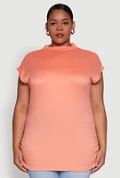 Womens Plus Size Ruched Cap Sleeve Top, Orange, Size 2X