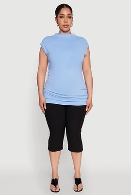 Womens Plus Ruched Cap Sleeve Top, 1X