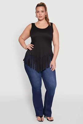 Womens Plus Size Fringe Hem Tank Top, Black, Size 1X