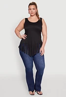 Womens Plus Size Fringe Hem Tank Top, Black, Size 1X