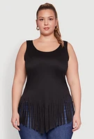 Womens Plus Size Fringe Hem Tank Top, Black, Size 1X