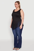Womens Plus Size Fringe Hem Tank Top, Black, Size 1X