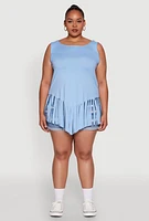 Womens Plus Size Fringe Hem Tank Top, Blue, Size 3X