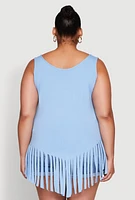 Womens Plus Size Fringe Hem Tank Top, Blue, Size 3X