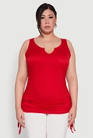 Womens Plus Ruched Notch Neck Tank Top, Red,