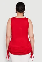 Womens Plus Ruched Notch Neck Tank Top, Red,