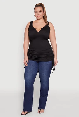 Womens Plus Notch Neck Drawstring Side Tank Top,