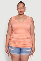 Womens Plus Notch Neck Drawstring Side Tank Top,