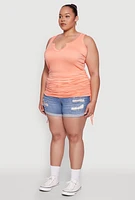 Womens Plus Notch Neck Drawstring Side Tank Top,