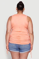 Womens Plus Notch Neck Drawstring Side Tank Top,