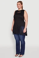 Womens Plus Laser Cut Fringe Hem Tank Top,