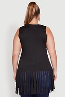 Womens Plus Laser Cut Fringe Hem Tank Top,