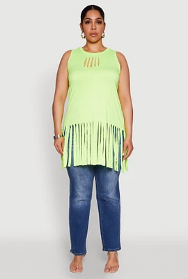 Womens Plus Laser Cut Fringe Hem Tank Top,