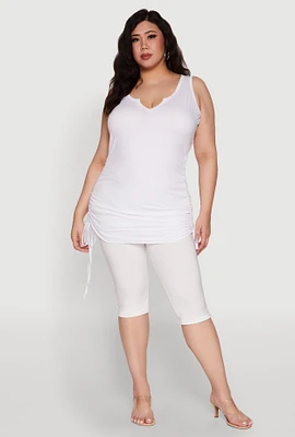 Womens Plus Size Drawstring Side Tank Top, White, Size 3X