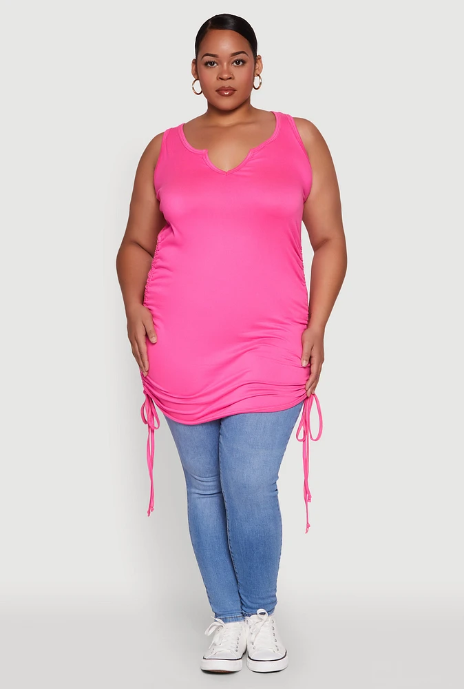 Womens Plus Size Drawstring Side Tank Top, Pink, Size 2X