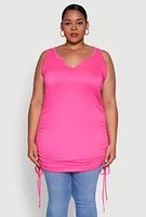 Womens Plus Size Drawstring Side Tank Top, Pink, Size 2X