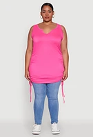 Womens Plus Size Drawstring Side Tank Top, Pink, Size 2X