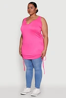 Womens Plus Size Drawstring Side Tank Top, Pink, Size 2X