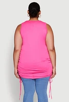 Womens Plus Size Drawstring Side Tank Top, Pink, Size 2X