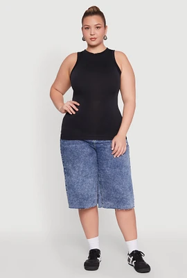 Womens Plus Size Seamless Crew Neck Tank Top, Black, Size 3X-4X
