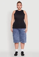 Womens Plus Size Seamless Crew Neck Tank Top, Black, Size 3X-4X