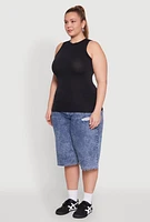 Womens Plus Size Seamless Crew Neck Tank Top, Black, Size 3X-4X