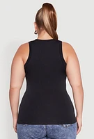 Womens Plus Size Seamless Crew Neck Tank Top, Black, Size 3X-4X