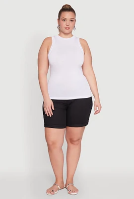 Womens Plus Size Seamless Crew Neck Tank Top, White, Size 3X-4X