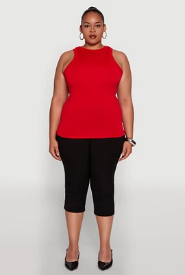 Womens Plus Size Seamless Crew Neck Tank Top, Red, Size 1X-2X