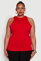 Womens Plus Size Seamless Crew Neck Tank Top, Red, Size 1X-2X