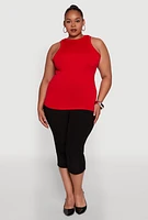 Womens Plus Size Seamless Crew Neck Tank Top, Red, Size 1X-2X