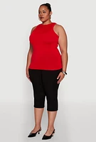 Womens Plus Size Seamless Crew Neck Tank Top, Red, Size 1X-2X