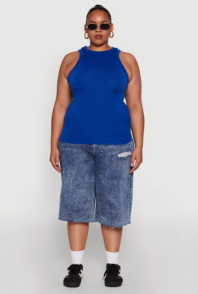 Womens Plus Seamless Crew Neck Tank Top,