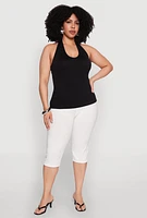 Womens Plus Ribbed Knit Seamless Halter Top, 3X-4X