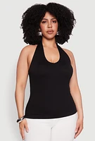Womens Plus Ribbed Knit Seamless Halter Top, 3X-4X