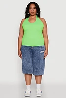 Womens Plus Ribbed Knit Seamless Halter Top,