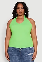 Womens Plus Ribbed Knit Seamless Halter Top,