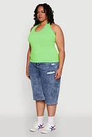 Womens Plus Ribbed Knit Seamless Halter Top,