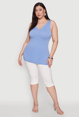 Womens Plus Seamless Rib Knit Notch Neck Tank Top, 3X-4X