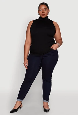 Womens Plus Seamless Mock Neck Rib Knit Tank Top,