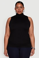 Womens Plus Seamless Mock Neck Rib Knit Tank Top,