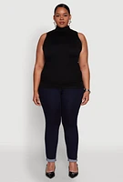 Womens Plus Seamless Mock Neck Rib Knit Tank Top,