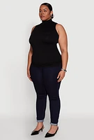 Womens Plus Seamless Mock Neck Rib Knit Tank Top,
