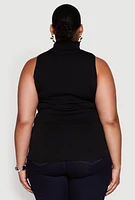 Womens Plus Seamless Mock Neck Rib Knit Tank Top,