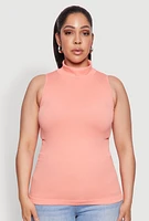 Womens Plus Size Seamless Mock Neck Rib Knit Tank Top, Orange, Size 1X-2X