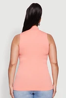Womens Plus Size Seamless Mock Neck Rib Knit Tank Top, Orange, Size 1X-2X